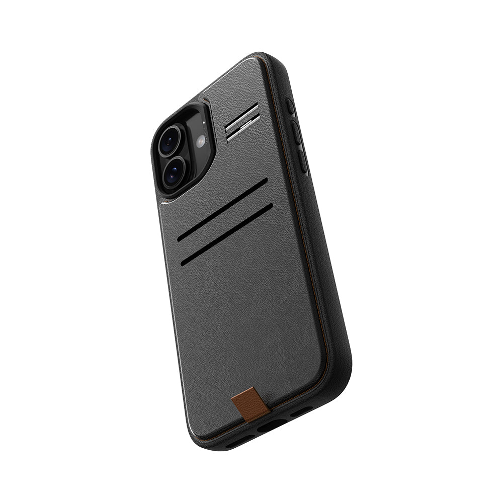 iPhone 16 Kılıf M-safe Şarj Özellikli Raptic Slim Wallet Serisi Deri Görünümlü Kartlıklı Standlı Kapak