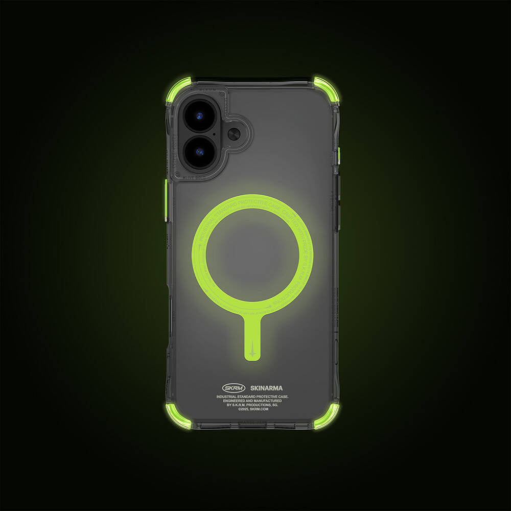 iPhone 16 Kılıf M-safe Şarj Özellikli Şeffaf Airbag Tasarımlı Skinarma Saido Nightglow Kapak