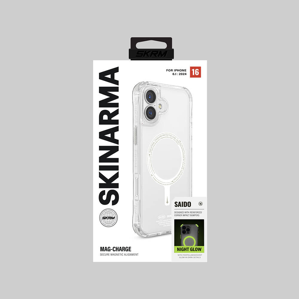 iPhone 16 Kılıf M-safe Şarj Özellikli Şeffaf Airbag Tasarımlı Skinarma Saido Nightglow Kapak
