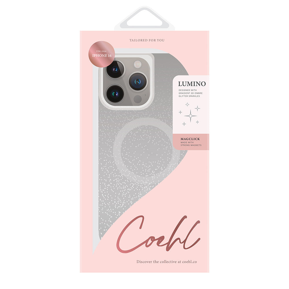 iPhone 16 Kılıf M-safe Şarj Özellikli Simli Arka Yüzey Askı Aparatlı Coehl Lumino Kapak