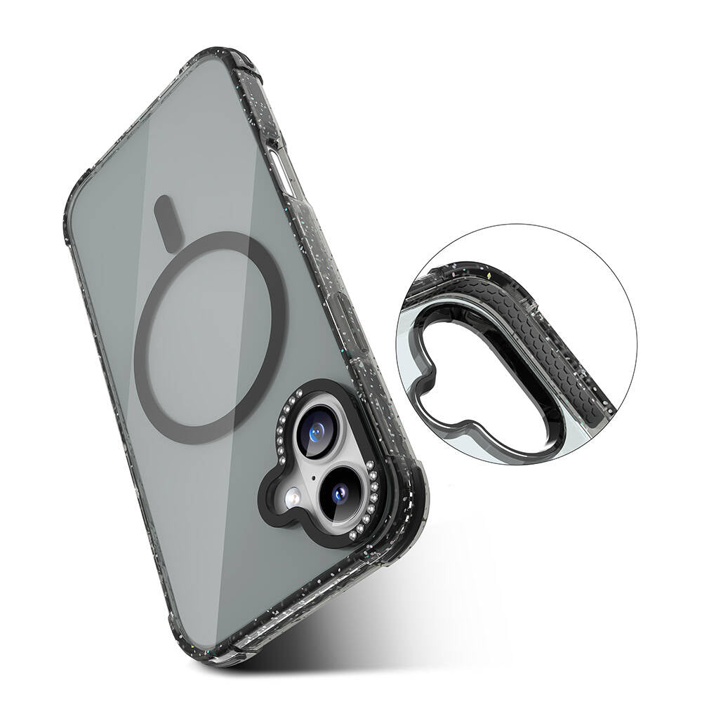 iPhone 16 Kılıf M-safe Şarj Özellikli Taşlı ve Simli Tasarım Mutural Blink Kapak