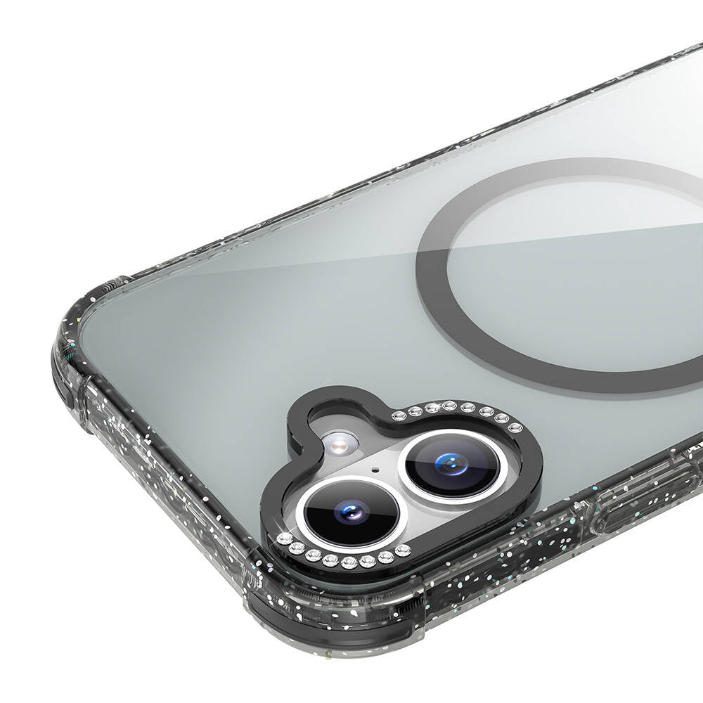 iPhone 16 Kılıf M-safe Şarj Özellikli Taşlı ve Simli Tasarım Mutural Blink Kapak