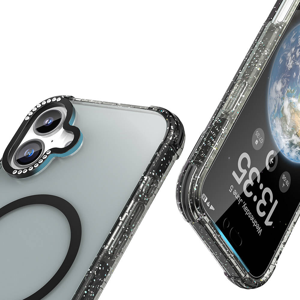 iPhone 16 Kılıf M-safe Şarj Özellikli Taşlı ve Simli Tasarım Mutural Blink Kapak