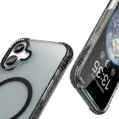 iPhone 16 Kılıf M-safe Şarj Özellikli Taşlı ve Simli Tasarım Mutural Blink Kapak