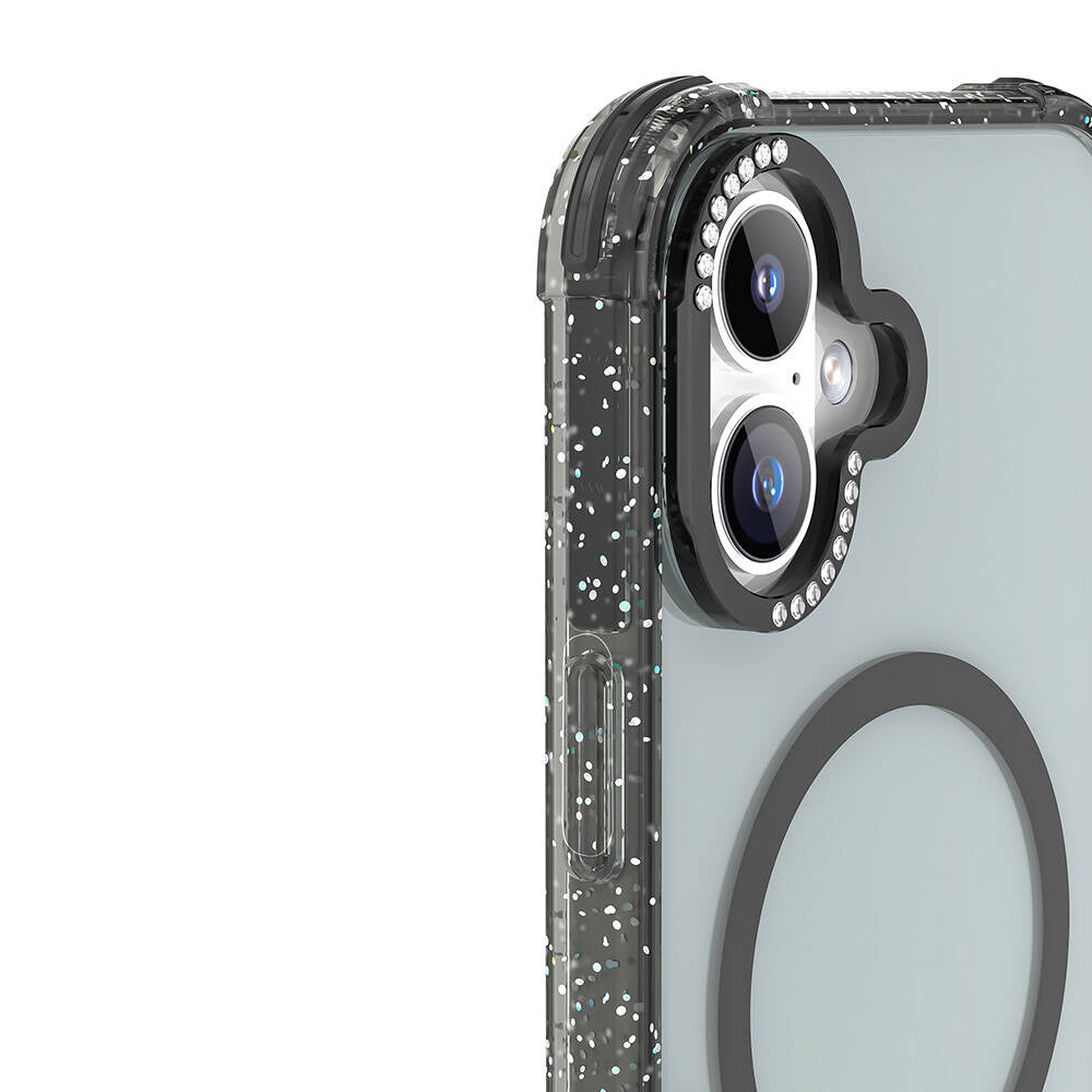 iPhone 16 Kılıf M-safe Şarj Özellikli Taşlı ve Simli Tasarım Mutural Blink Kapak
