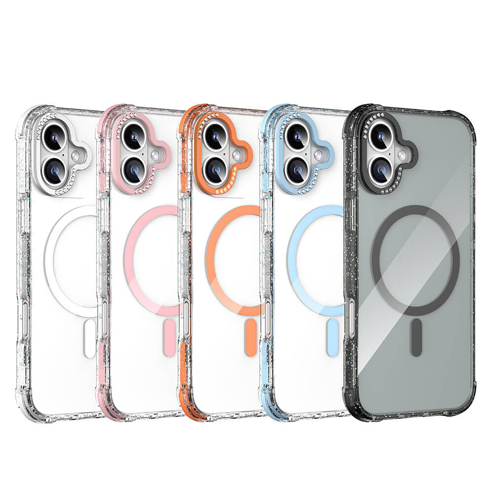 iPhone 16 Kılıf M-safe Şarj Özellikli Taşlı ve Simli Tasarım Mutural Blink Kapak