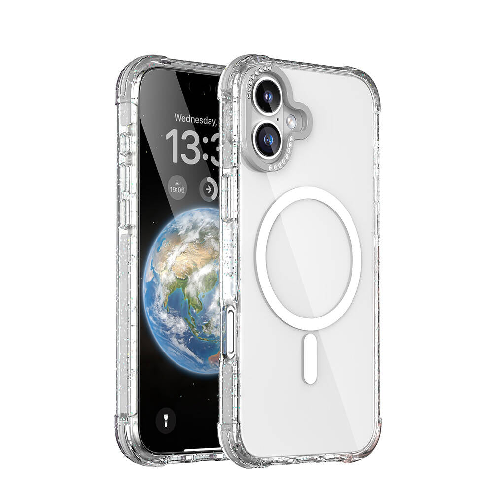 iPhone 16 Kılıf M-safe Şarj Özellikli Taşlı ve Simli Tasarım Mutural Blink Kapak