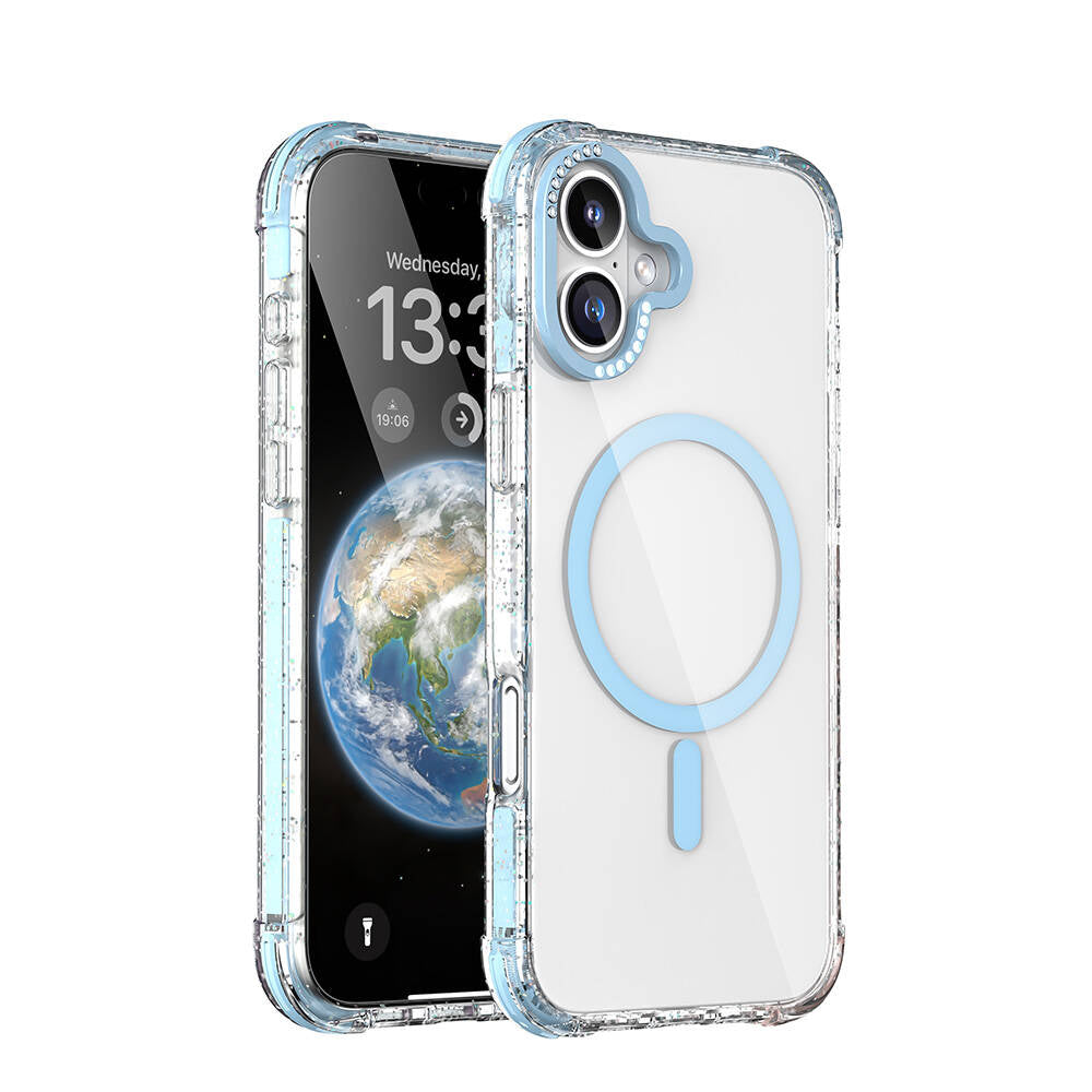 iPhone 16 Kılıf M-safe Şarj Özellikli Taşlı ve Simli Tasarım Mutural Blink Kapak