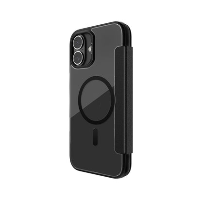 iPhone 16 Kılıf M-safe Şarj Özellikli Vegan Deri Tasarımlı Şeffaf Arka Yüzey Kartlıklı Raptic Urban Folio Serisi Kapak