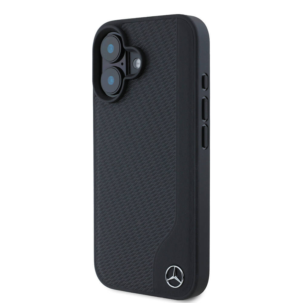 iPhone 16 Kılıf Mercedes Benz Orjinal Lisanslı M-safe Şarj Özellikli 3D Metal Logolu Wood Imitation Deri Kapak