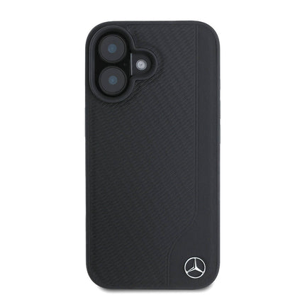 iPhone 16 Kılıf Mercedes Benz Orjinal Lisanslı M-safe Şarj Özellikli 3D Metal Logolu Wood Imitation Deri Kapak