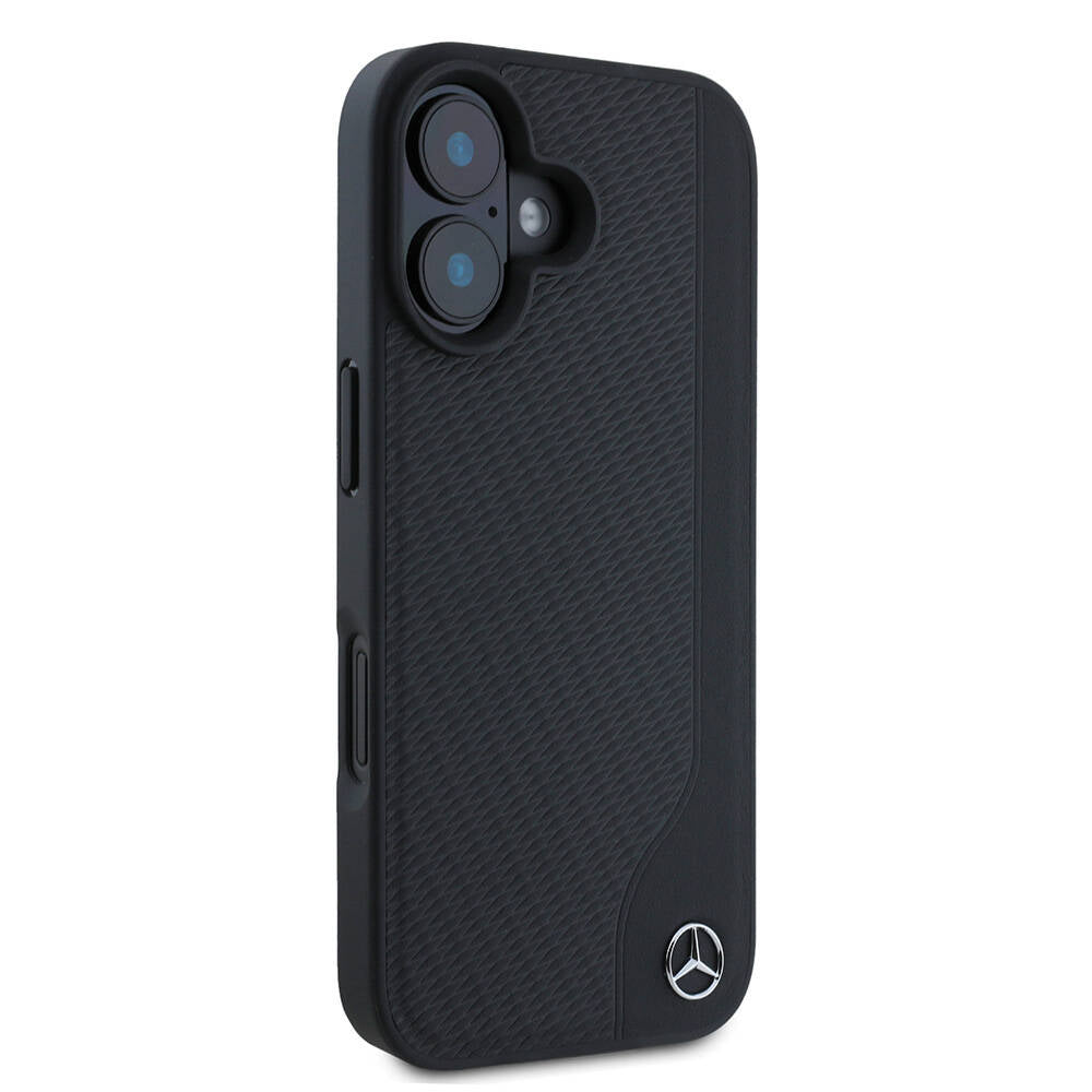 iPhone 16 Kılıf Mercedes Benz Orjinal Lisanslı M-safe Şarj Özellikli 3D Metal Logolu Wood Imitation Deri Kapak