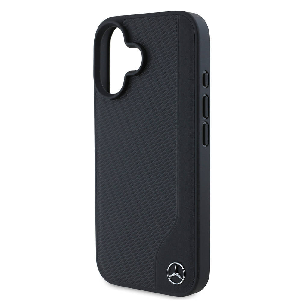 iPhone 16 Kılıf Mercedes Benz Orjinal Lisanslı M-safe Şarj Özellikli 3D Metal Logolu Wood Imitation Deri Kapak