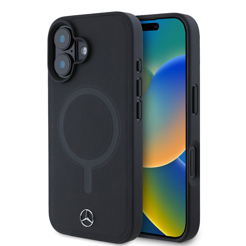 iPhone 16 Kılıf Mercedes Benz Orjinal Lisanslı M-safe Şarj Özellikli Metal Yıldız Logolu Sade Pürüzsüz Deri Kapak