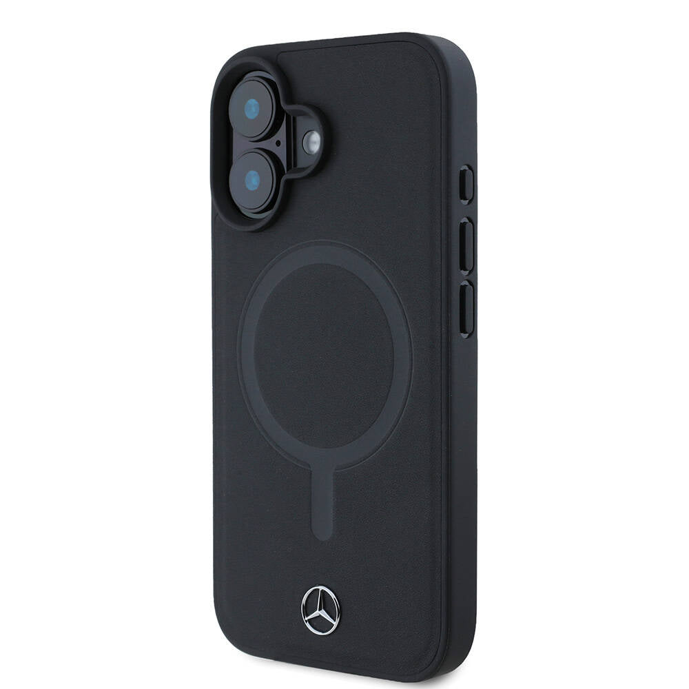 iPhone 16 Kılıf Mercedes Benz Orjinal Lisanslı M-safe Şarj Özellikli Metal Yıldız Logolu Sade Pürüzsüz Deri Kapak