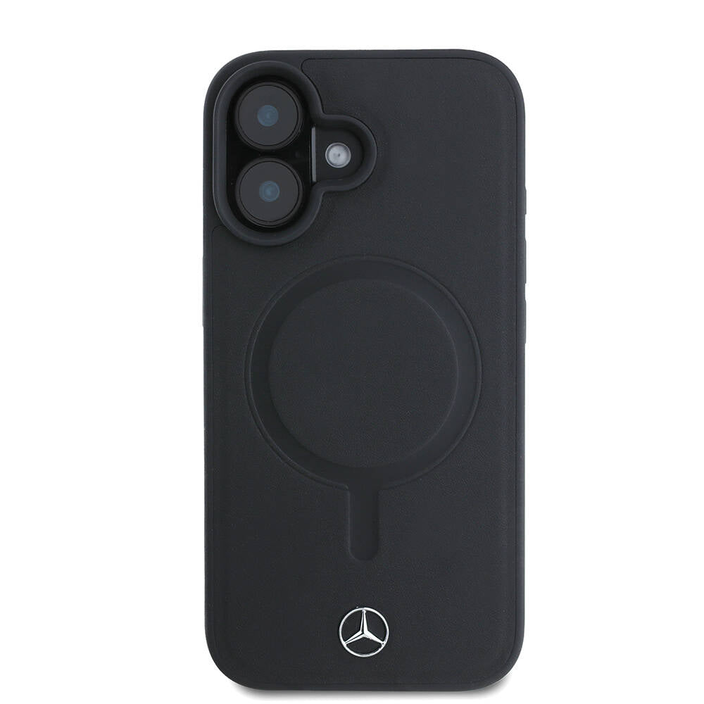 iPhone 16 Kılıf Mercedes Benz Orjinal Lisanslı M-safe Şarj Özellikli Metal Yıldız Logolu Sade Pürüzsüz Deri Kapak