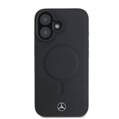 iPhone 16 Kılıf Mercedes Benz Orjinal Lisanslı M-safe Şarj Özellikli Metal Yıldız Logolu Sade Pürüzsüz Deri Kapak