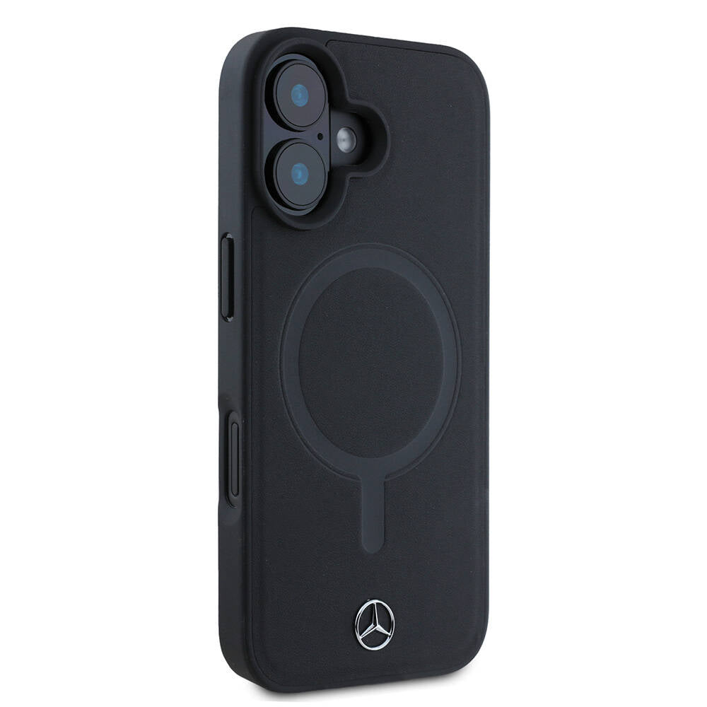 iPhone 16 Kılıf Mercedes Benz Orjinal Lisanslı M-safe Şarj Özellikli Metal Yıldız Logolu Sade Pürüzsüz Deri Kapak