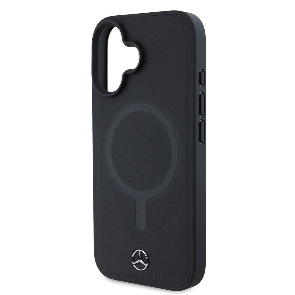 iPhone 16 Kılıf Mercedes Benz Orjinal Lisanslı M-safe Şarj Özellikli Metal Yıldız Logolu Sade Pürüzsüz Deri Kapak
