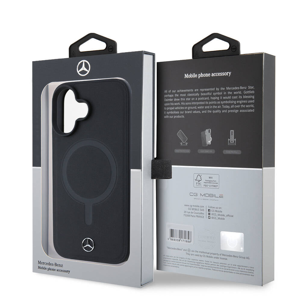 iPhone 16 Kılıf Mercedes Benz Orjinal Lisanslı M-safe Şarj Özellikli Metal Yıldız Logolu Sade Pürüzsüz Deri Kapak