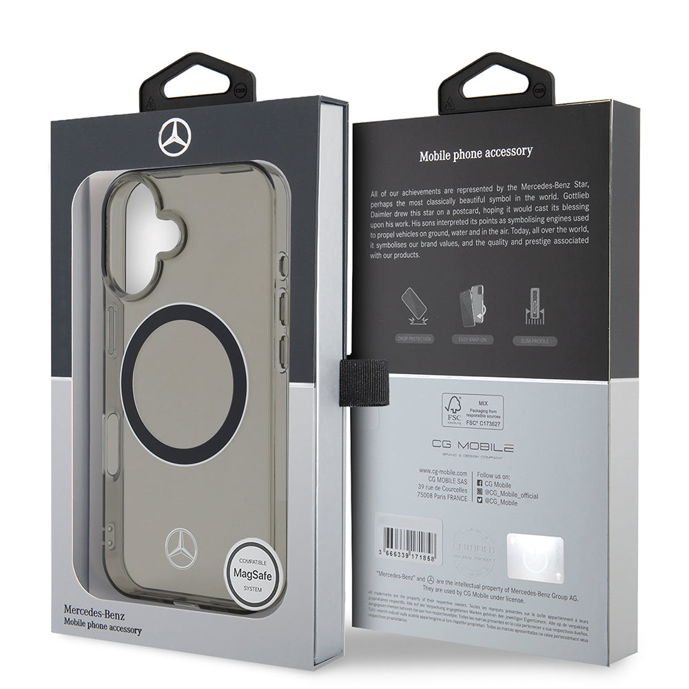 iPhone 16 Kılıf Mercedes Benz Orjinal Lisanslı M-safe Şarj Özellikli Saydam Yüzey Silver Ring Kapak