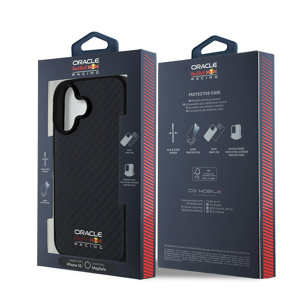 iPhone 16 Kılıf Redbull Orjinal Lisanslı M-safe Şarj Özellikli Karbon Fiber Tasarımlı Parlayan Logolu Kapak
