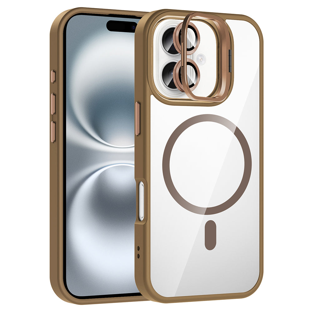 Apple iPhone 16 Kılıf Standlı ve Kamera Lens Hediyeli M-Safe Şarj Özellikli Zore Etro Kapak