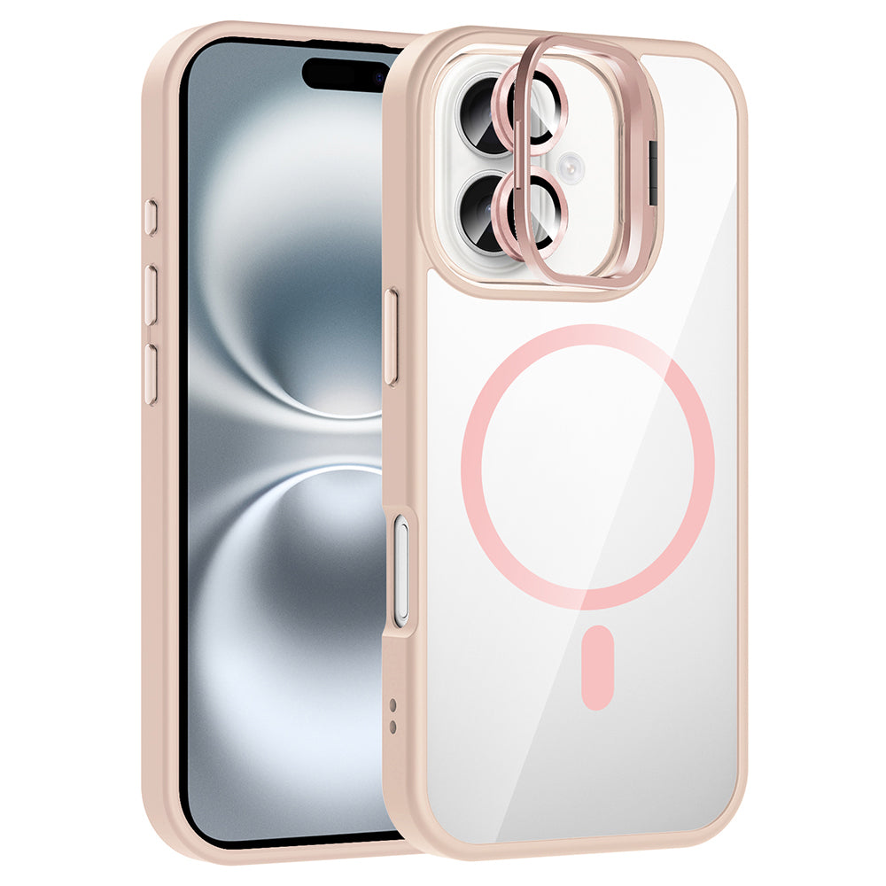 Apple iPhone 16 Kılıf Standlı ve Kamera Lens Hediyeli M-Safe Şarj Özellikli Zore Etro Kapak