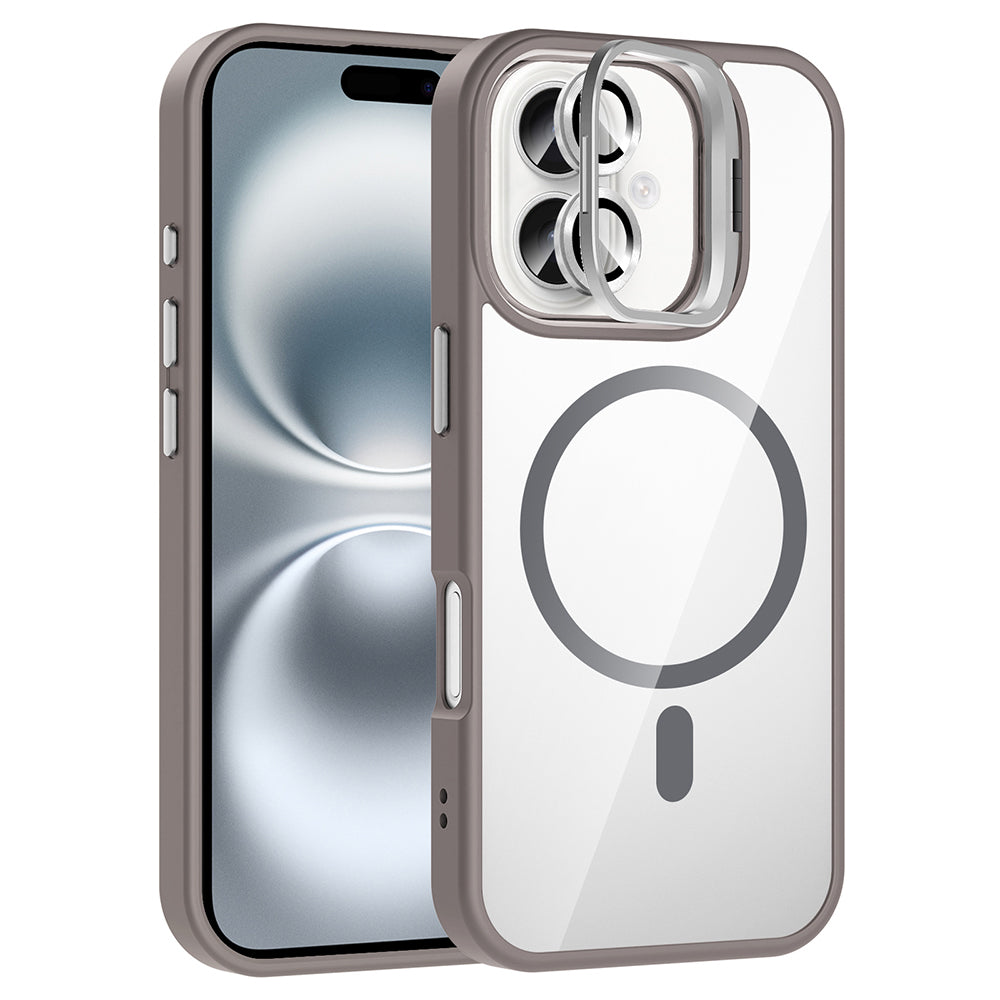 Apple iPhone 16 Kılıf Standlı ve Kamera Lens Hediyeli M-Safe Şarj Özellikli Zore Etro Kapak