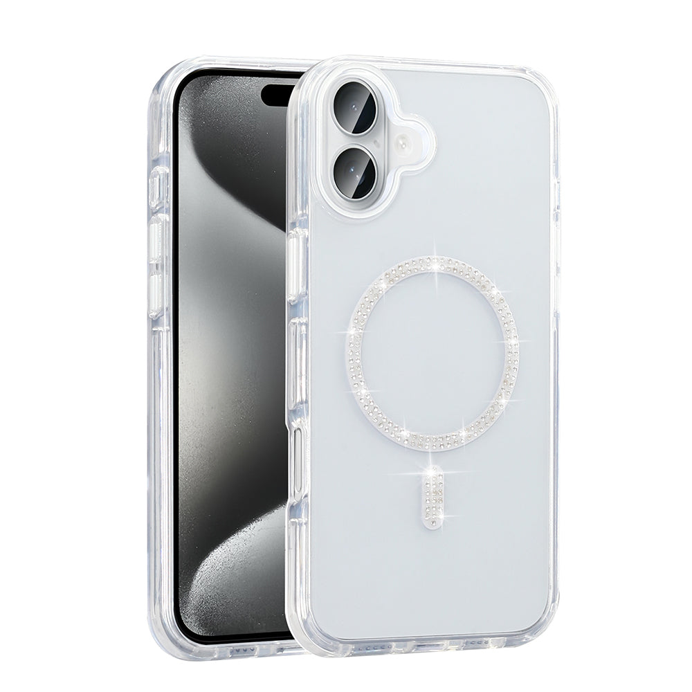 Apple iPhone 16 Kılıf Taşlı Tasarım M-safe Şarj Özellikli Zore Koment Silikon Kapak