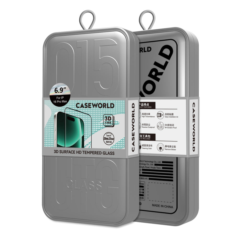 iPhone 16 Plus CaseWorld 0.25mm HD 3D Temperli Cam Ekran Koruyucu + Uygulama Aparatlı