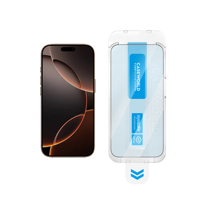 iPhone 16 Plus CaseWorld Applicator Serisi 2.5D Eyesafe Mavi Işık Teknolojili 0.33mm Temperli Cam Ekran Koruyucu + Uygulama Aparatı