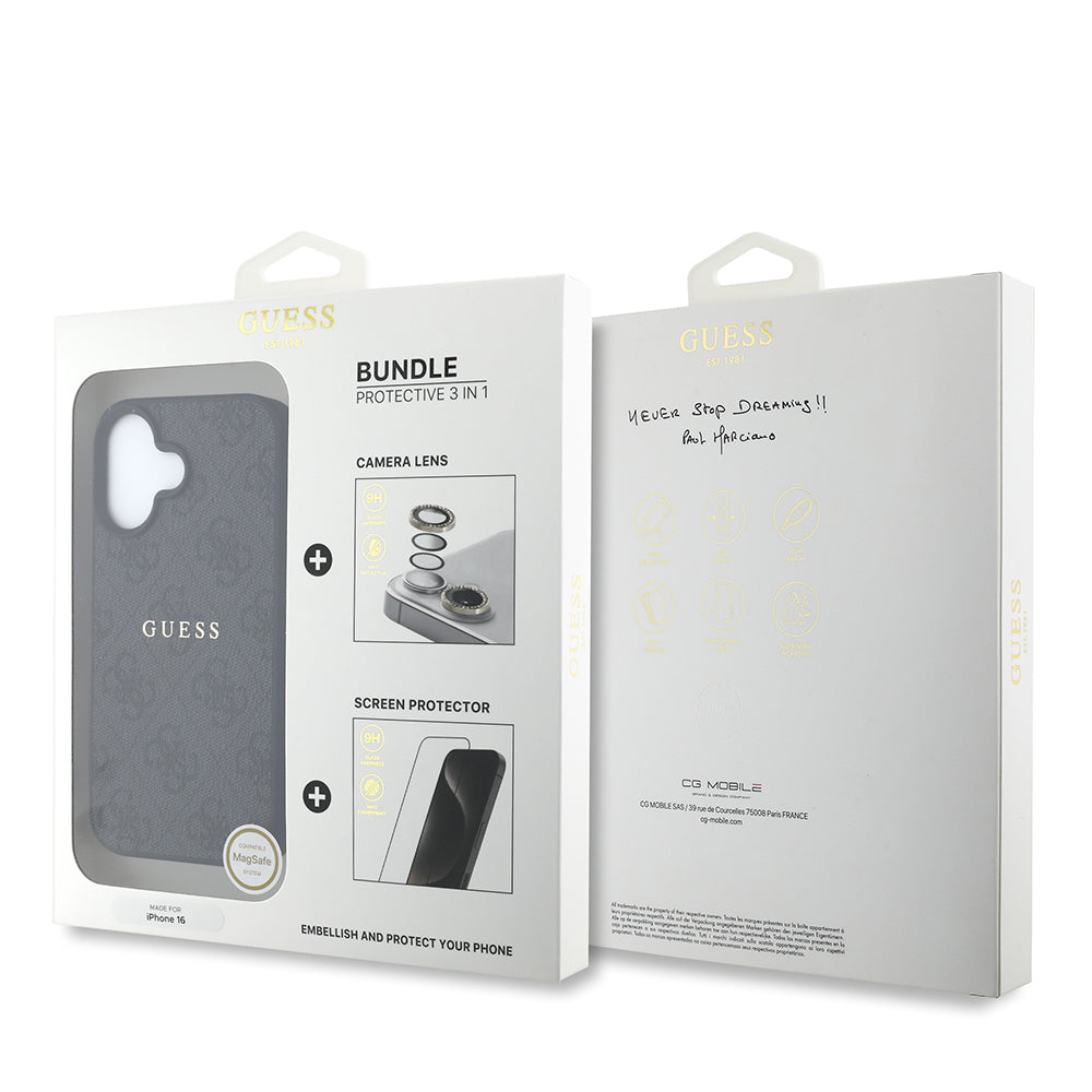 iPhone 16 Plus Guess Orjinal Lisanslı Kılıf + Ekran Koruyucu + Lens Koruyucu 3in1 Aksesuar Seti