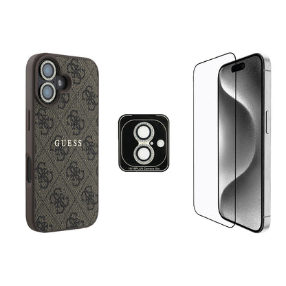 iPhone 16 Plus Guess Orjinal Lisanslı Kılıf + Ekran Koruyucu + Lens Koruyucu 3in1 Aksesuar Seti