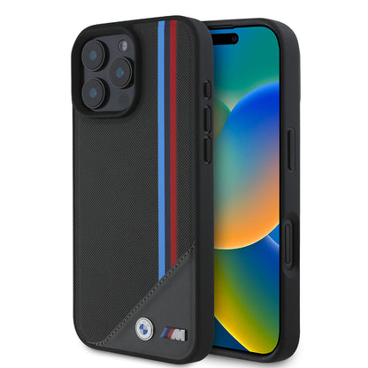 iPhone 16 Plus Kılıf BMW Orjinal Lisanslı M-safe Şarj Özellikli M Logolu Üç Çizgili Dikiş Detaylı Meshed Tricolor Stripes Kapak