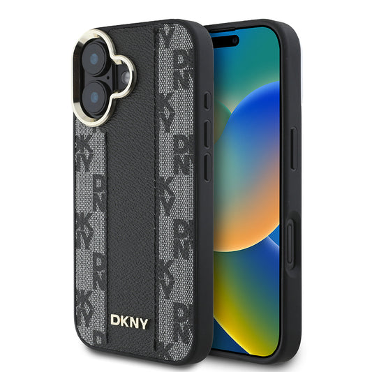 iPhone 16 Plus Kılıf DKNY Orjinal Lisanslı M-safe Şarj Özellikli 3D Yazılı Checkered Pattern Kapak