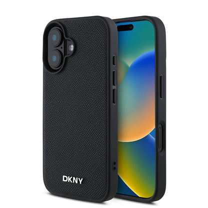 iPhone 16 Plus Kılıf DKNY Orjinal Lisanslı M-safe Şarj Özellikli Metal Logolu PU Deri Grained Kapak