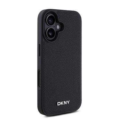 iPhone 16 Plus Kılıf DKNY Orjinal Lisanslı M-safe Şarj Özellikli Metal Logolu PU Deri Grained Kapak