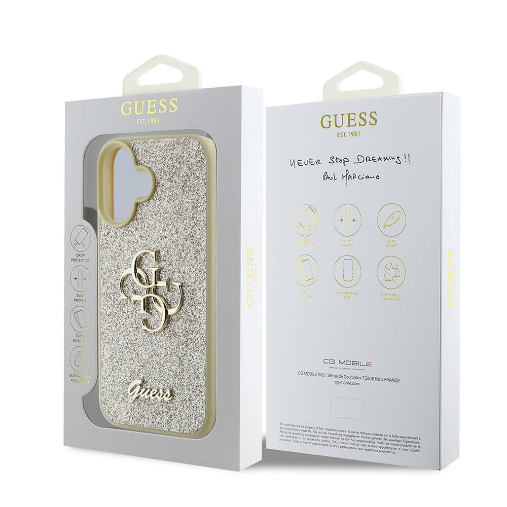 iPhone 16 Plus Kılıf Guess Orjinal Lisanslı 4G Büyük Metal Logolu Glitter Kapak