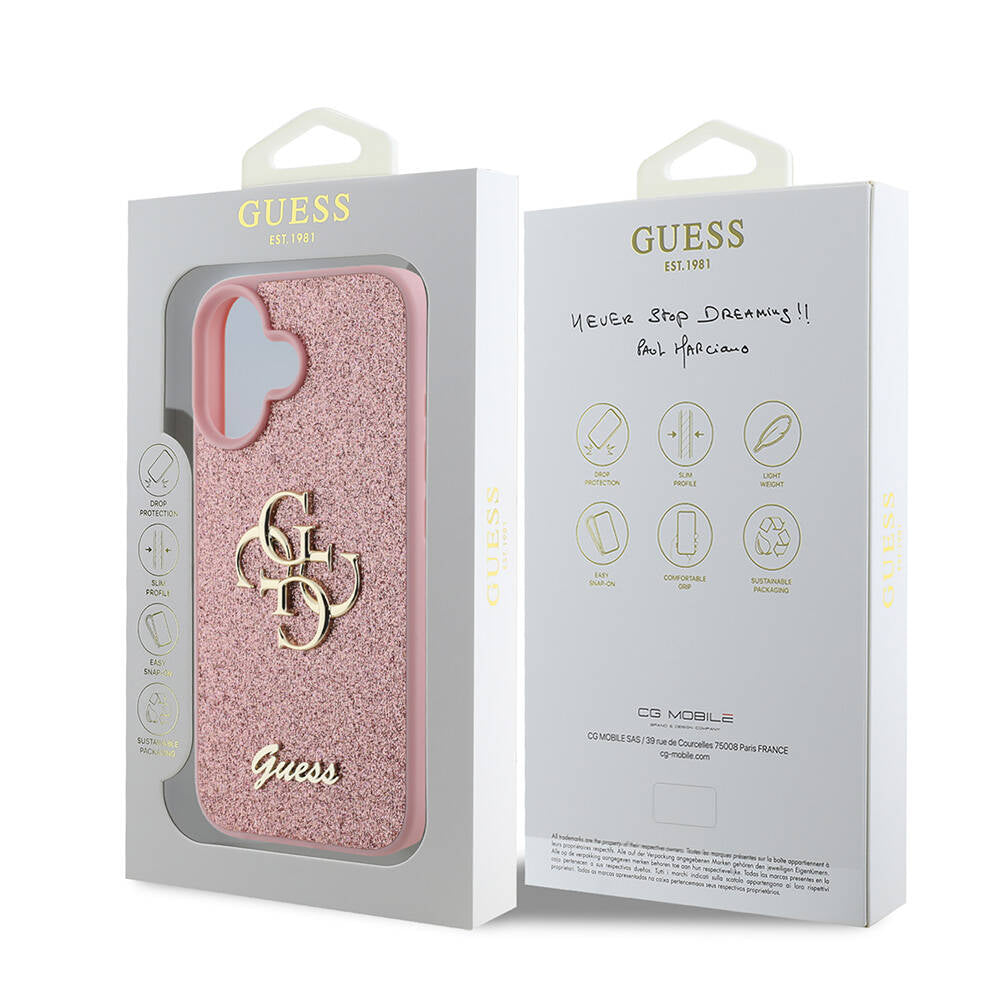 iPhone 16 Plus Kılıf Guess Orjinal Lisanslı 4G Büyük Metal Logolu Glitter Kapak