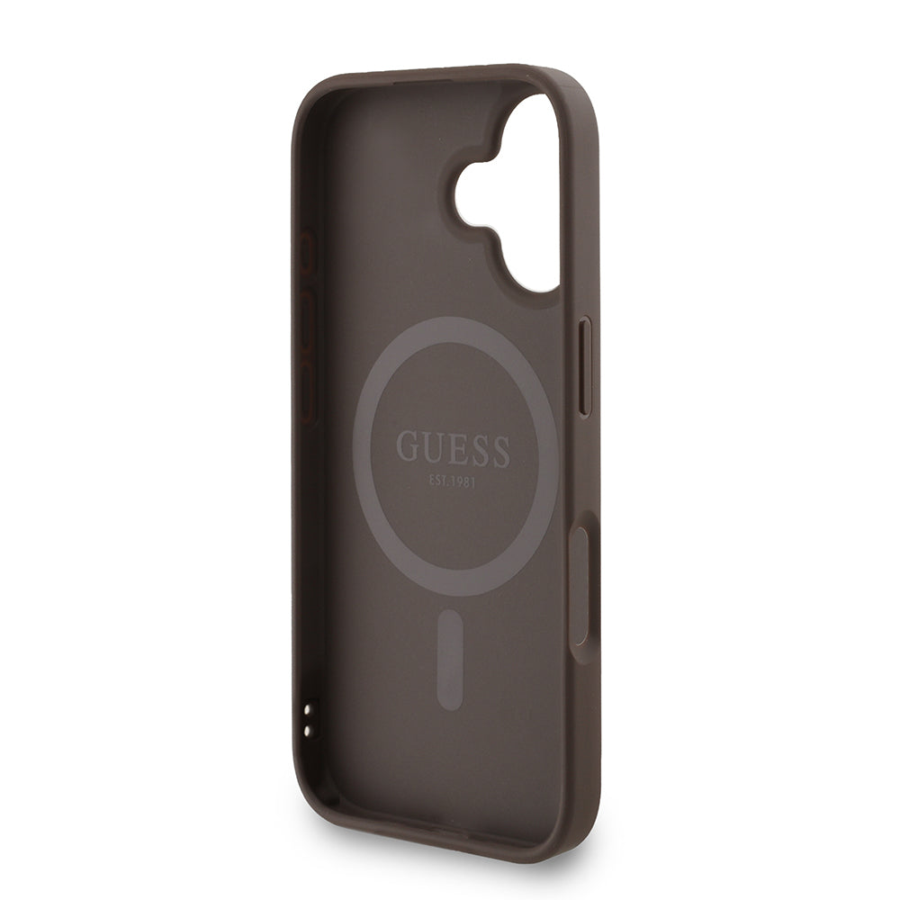 iPhone 16 Plus Kılıf Guess Orjinal Lisanslı M-safe Şarj Özellikli PU Deri Bilek Askı İpli Yazı Logolu Kapak