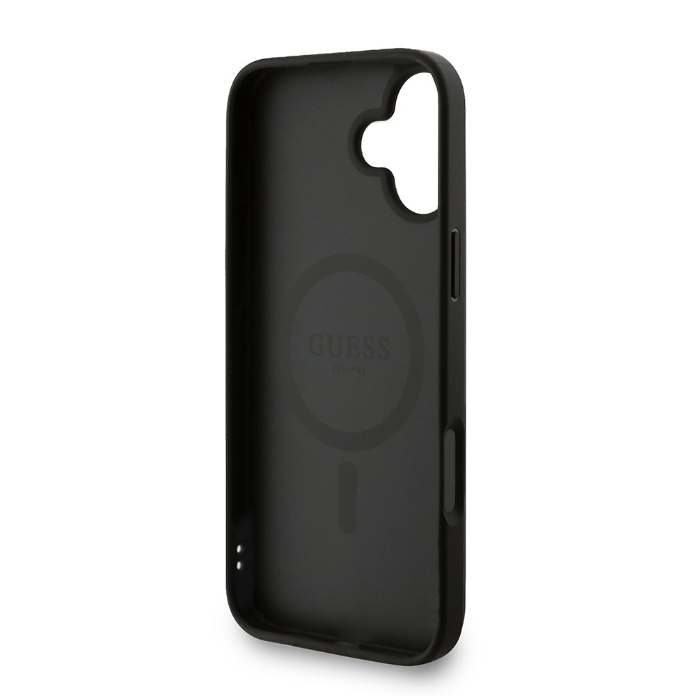 iPhone 16 Plus Kılıf Guess Orjinal Lisanslı M-safe Şarj Özellikli PU Deri Bilek Askı İpli Yazı Logolu Kapak