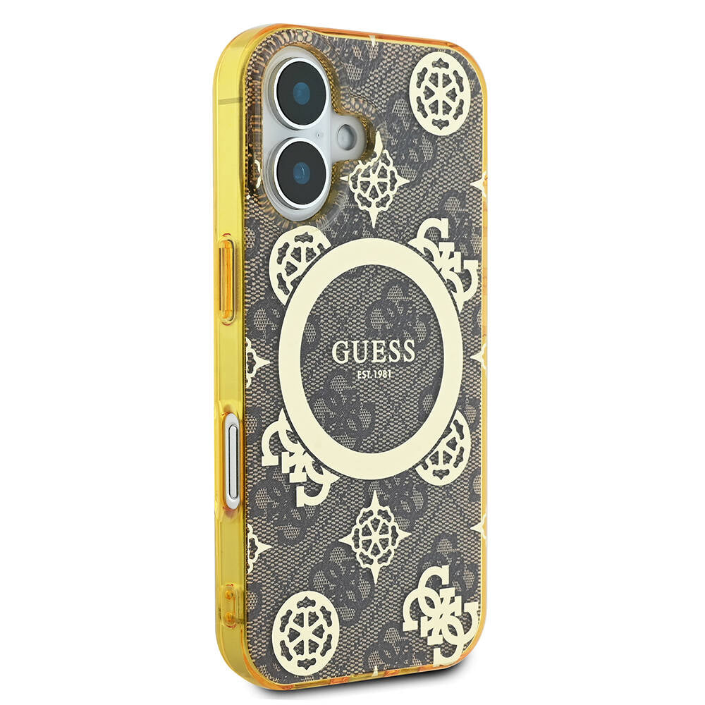 iPhone 16 Plus Kılıf Guess Orjinal Lisanslı M-safe Şarj Özellikli 4G Desenli IML Yazı Logolu Peony Kapak