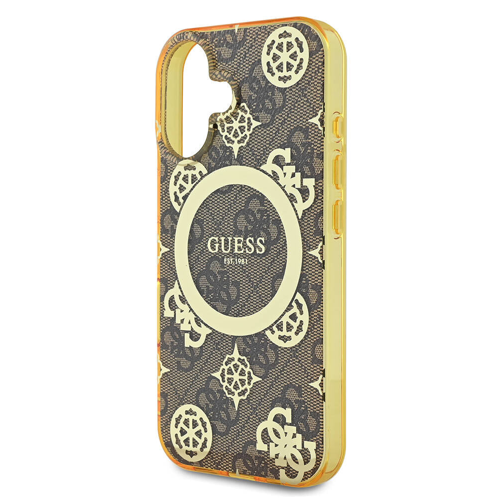 iPhone 16 Plus Kılıf Guess Orjinal Lisanslı M-safe Şarj Özellikli 4G Desenli IML Yazı Logolu Peony Kapak