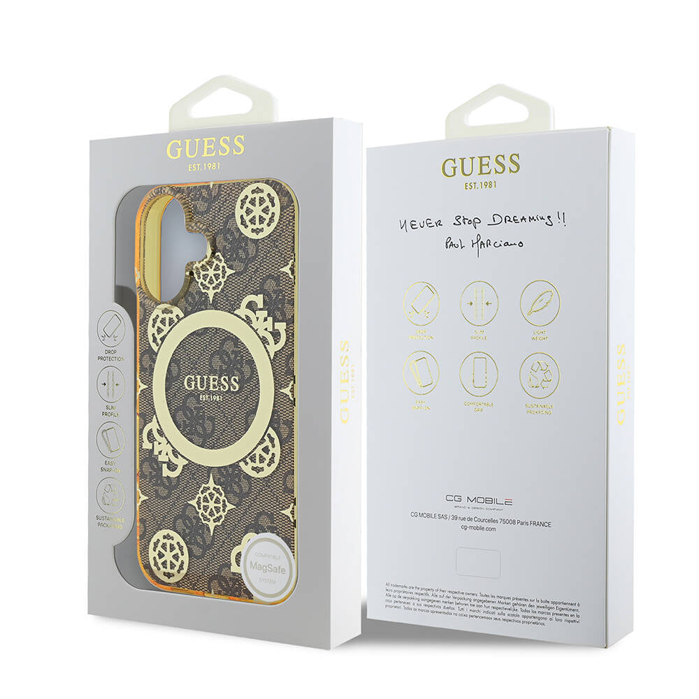iPhone 16 Plus Kılıf Guess Orjinal Lisanslı M-safe Şarj Özellikli 4G Desenli IML Yazı Logolu Peony Kapak