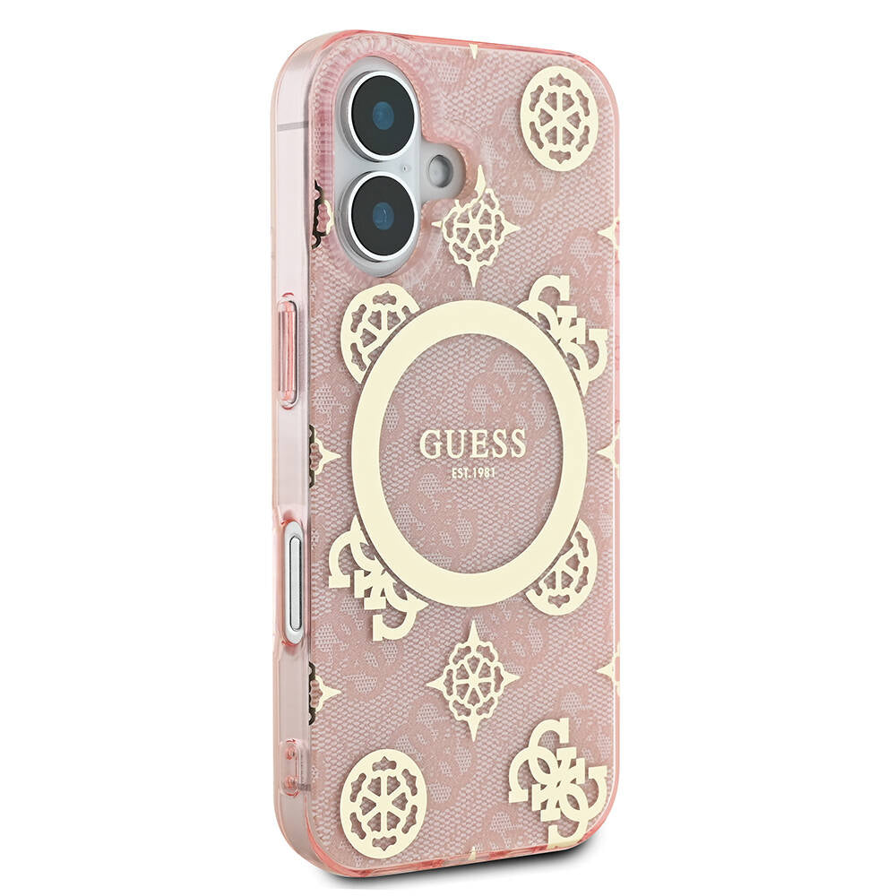 iPhone 16 Plus Kılıf Guess Orjinal Lisanslı M-safe Şarj Özellikli 4G Desenli IML Yazı Logolu Peony Kapak