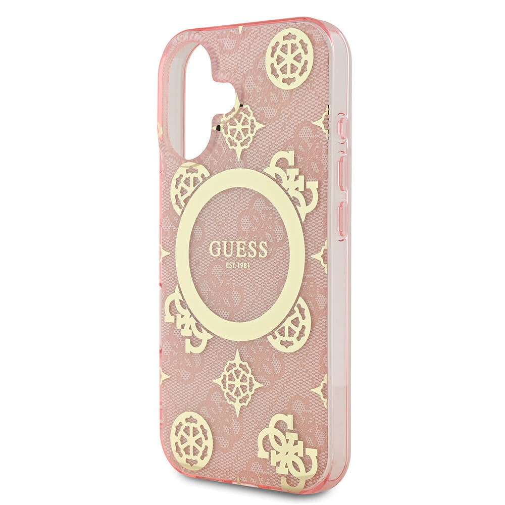 iPhone 16 Plus Kılıf Guess Orjinal Lisanslı M-safe Şarj Özellikli 4G Desenli IML Yazı Logolu Peony Kapak