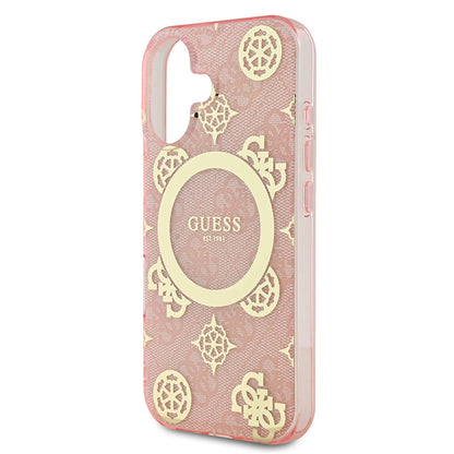 iPhone 16 Plus Kılıf Guess Orjinal Lisanslı M-safe Şarj Özellikli 4G Desenli IML Yazı Logolu Peony Kapak