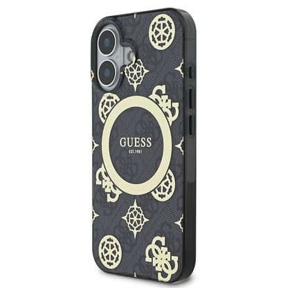 iPhone 16 Plus Kılıf Guess Orjinal Lisanslı M-safe Şarj Özellikli 4G Desenli IML Yazı Logolu Peony Kapak