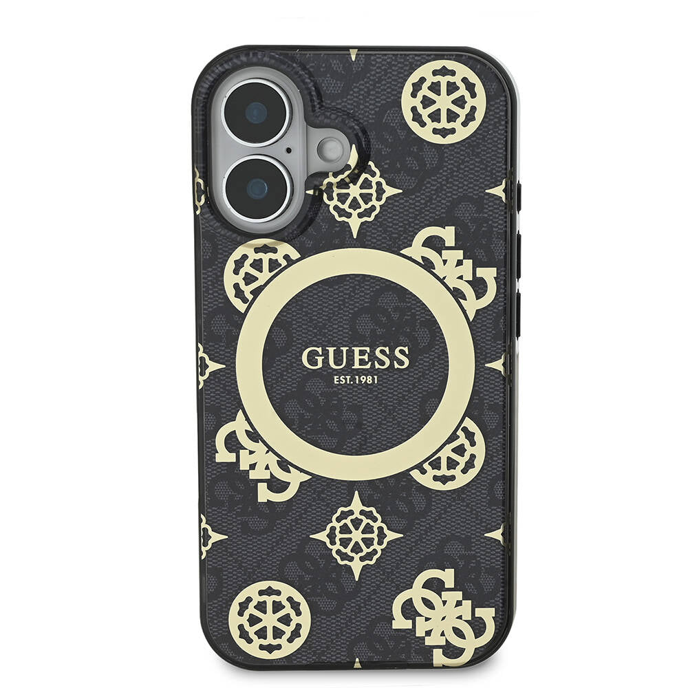 iPhone 16 Plus Kılıf Guess Orjinal Lisanslı M-safe Şarj Özellikli 4G Desenli IML Yazı Logolu Peony Kapak